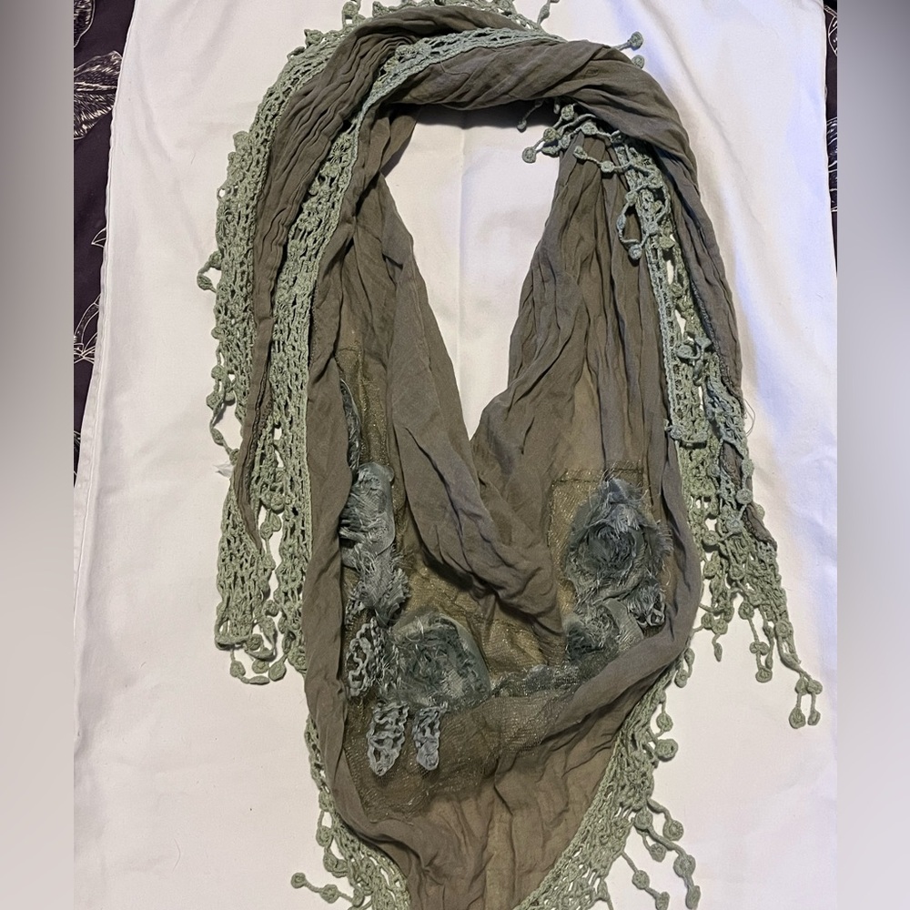 Olive green with lace details, scarf